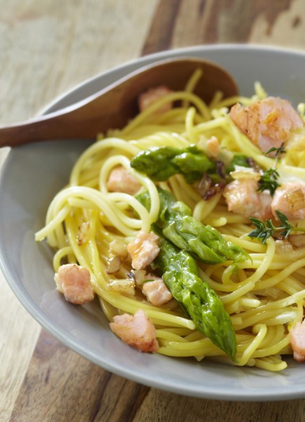 Spaghetti with Salmon & Asparagus