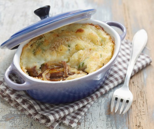 Lamb confit gratin with cilantro