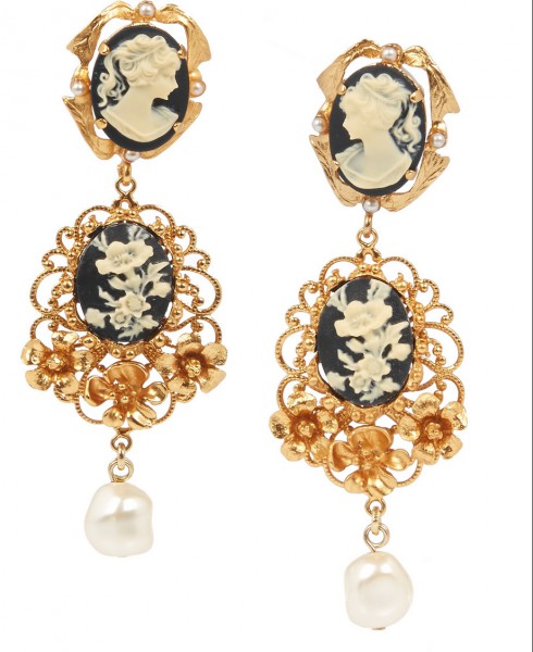Dolce & Gabbana Cameo gold-plated faux pearl clip earrings_SGD769