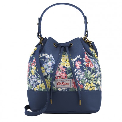 Small Herbaceous Canvas and Leather Bucket Bag